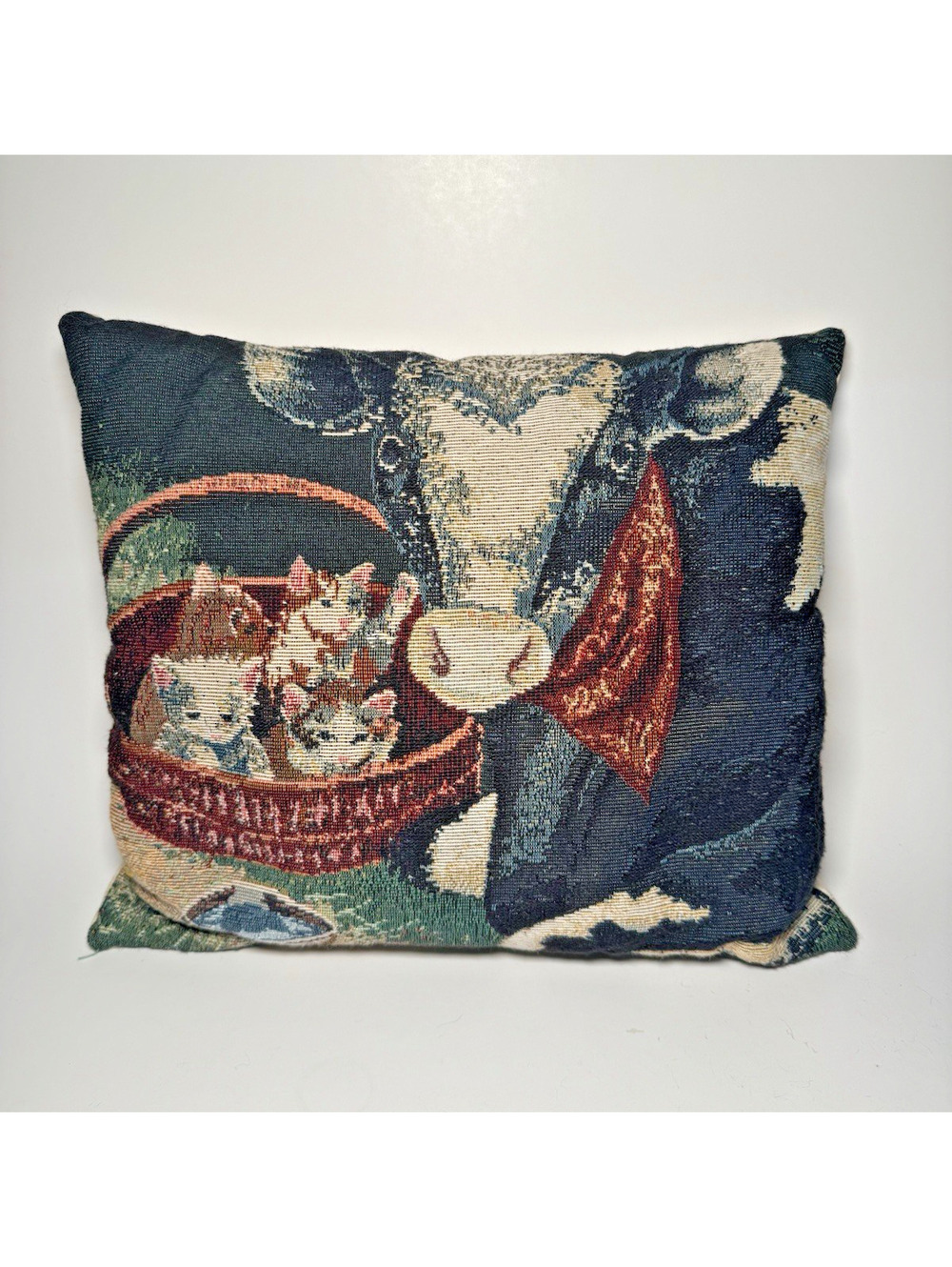 Decorative Tapestry Pillow Square Cushion with Cat and Cow Design 12x12